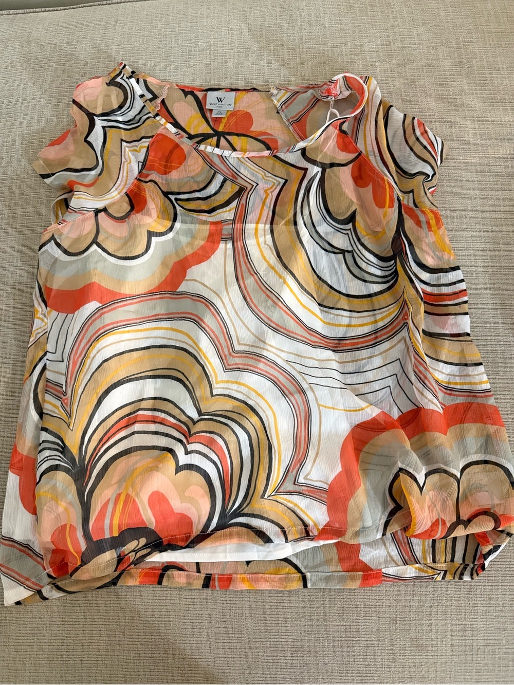 Worthington Multicolor Sleeveless Abstract Wave-Print Blouse